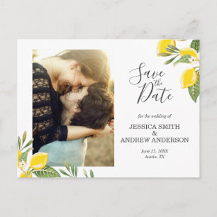 Lemon Save the Date Postcard Elegant Summer Boho
