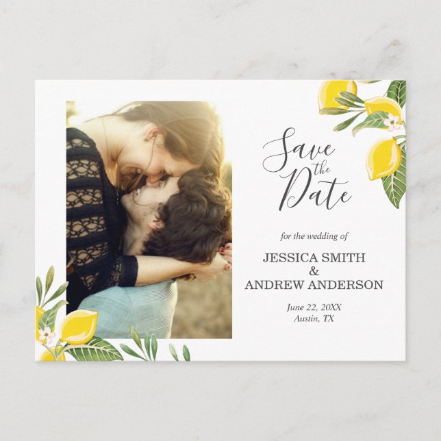 Lemon Save the Date Postcard Elegant Summer Boho (Front)