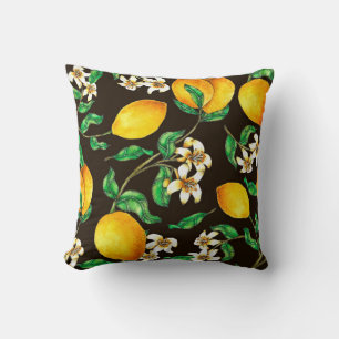 Lemon Seamless Pattern hand painted in watercolor Cushion