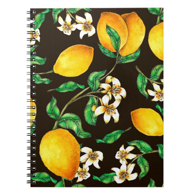 Lemon Seamless Pattern hand painted in watercolor Notebook (Front)