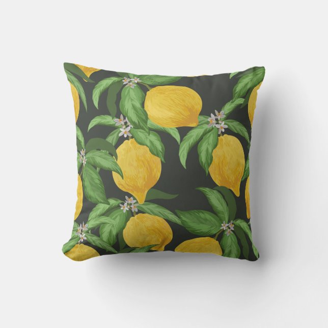 Lemon seamless vintage pattern. Tropical fruit bac Cushion (Front)