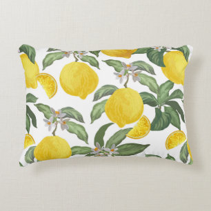 Lemon seamless vintage pattern. Tropical fruit bac Decorative Cushion