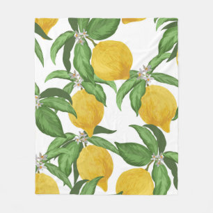 Lemon seamless vintage pattern. Tropical fruit bac Fleece Blanket