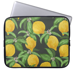 Lemon seamless vintage pattern. Tropical fruit bac Laptop Sleeve