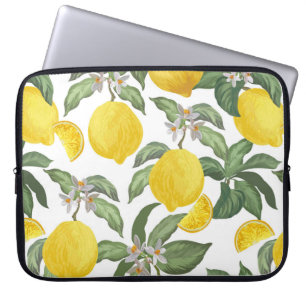 Lemon seamless vintage pattern. Tropical fruit bac Laptop Sleeve