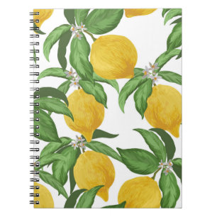 Lemon seamless vintage pattern. Tropical fruit bac Notebook