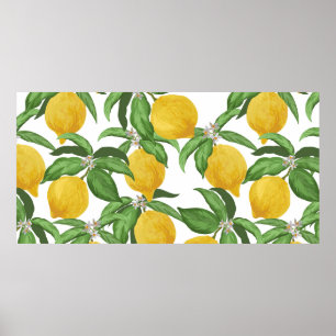 Lemon seamless vintage pattern. Tropical fruit bac Poster
