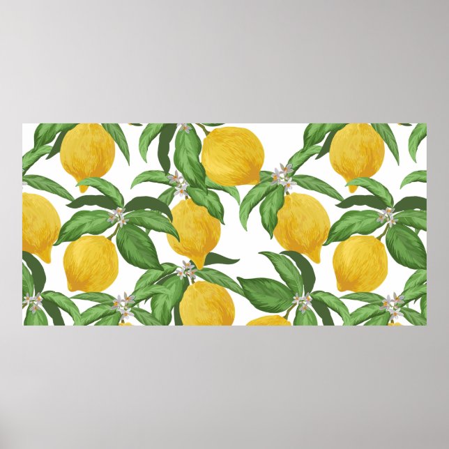 Lemon seamless vintage pattern. Tropical fruit bac Poster (Front)