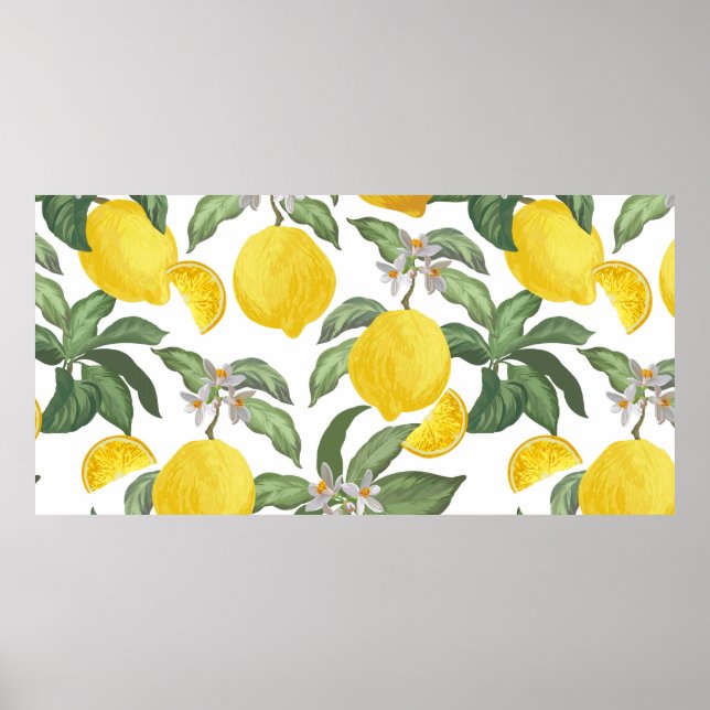 Lemon seamless vintage pattern. Tropical fruit bac Poster (Front)