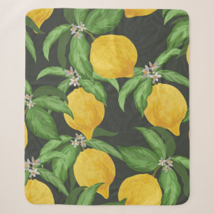 Lemon seamless vintage pattern. Tropical fruit bac Sherpa Blanket