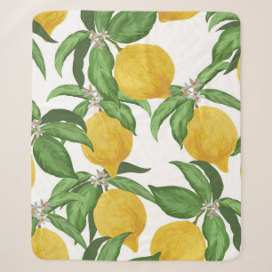Lemon seamless vintage pattern. Tropical fruit bac Sherpa Blanket
