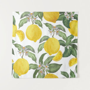 Lemon seamless vintage pattern. Tropical fruit bac Tapestry