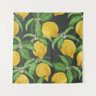 Lemon seamless vintage pattern. Tropical fruit bac Tapestry