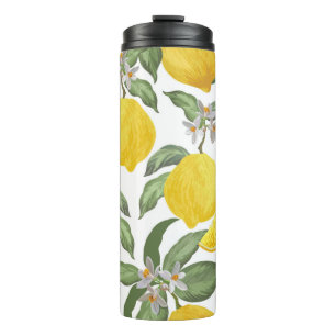 Lemon seamless vintage pattern. Tropical fruit bac Thermal Tumbler