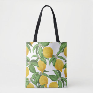 Lemon seamless vintage pattern. Tropical fruit bac Tote Bag