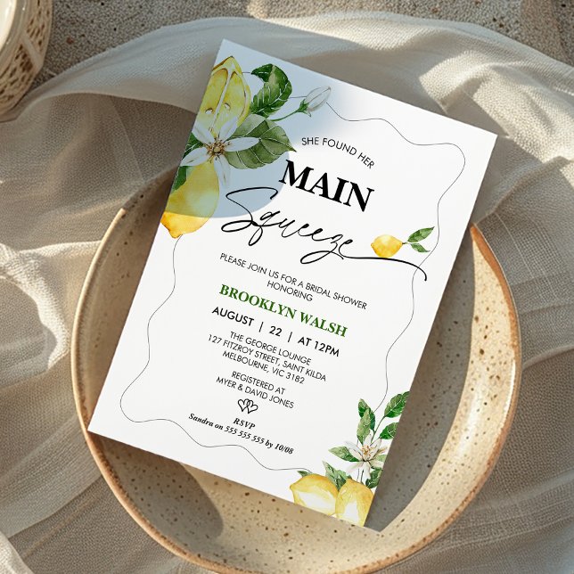 Lemon She Found Her main Squeeze Bridal Shower Invitation (Modern Lemon Bridal Shower Invitation, Citrus, She found Her main Squeeze Bridals Shower Invitation)