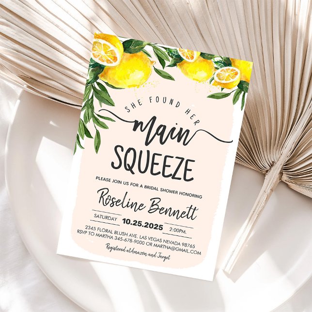 Lemon She Found Her Main Squeeze Bridal Shower Invitation (Creator Uploaded)