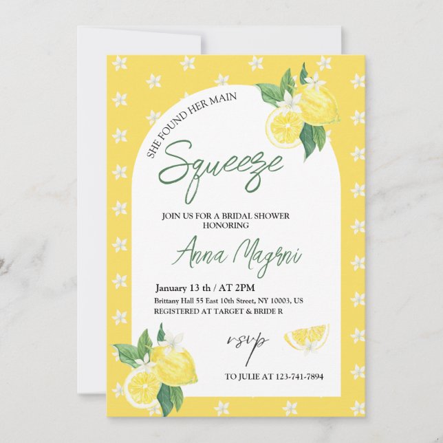 Lemon She Found Her Main Squeeze Bridal Shower  Invitation (Front)