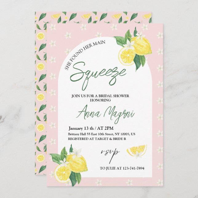 Lemon She Found Her Main Squeeze Bridal Shower  Invitation (Front/Back)