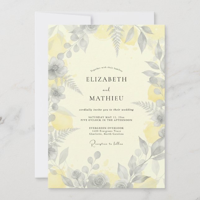 Lemon Silver Fern Wedding Invitation (Front)
