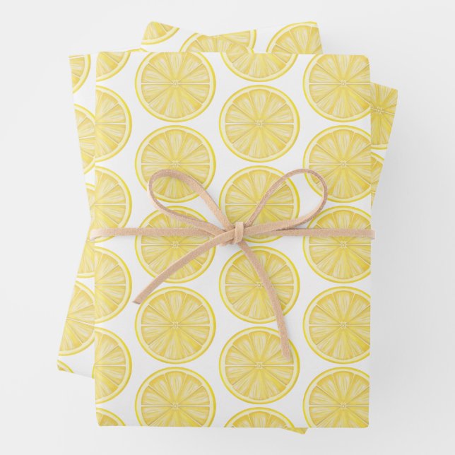 Lemon Slice Amalfi Coast Party Wrapping Paper Sheet (In situ)