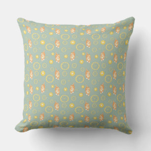 lemon slice and cat pattern cushion