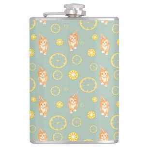 lemon slice and cat pattern hip flask