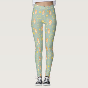 lemon slice and cat pattern leggings
