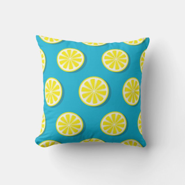 Lemon Slice Pattern on Blue Reversible Cushion (Front)