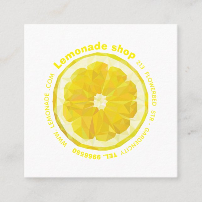 Lemon Slice yellow square business card. Card (Front)
