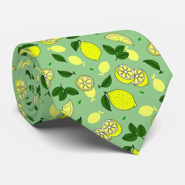 Lemon Slices and Green Leaves Lemon Food Pattern Tie (Rolled)
