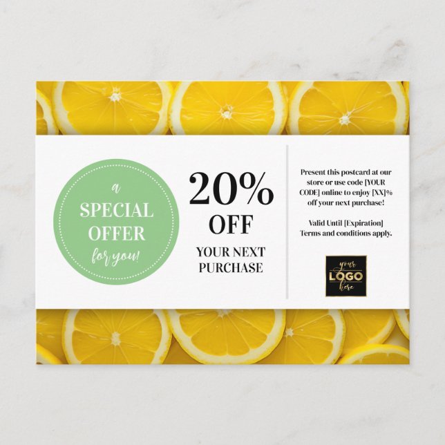 Lemon Slices Custom Coupon Discount Postcard (Front)
