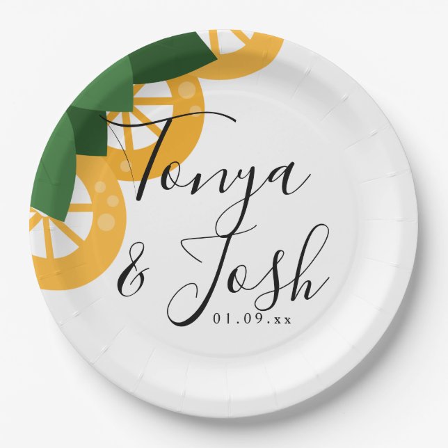 Lemon Slices Modern Country Wedding Paper Plate (Front)