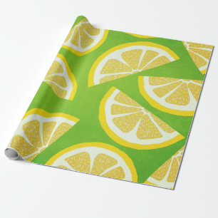 Lemon Slices on Lime Green Background Wrapping Paper