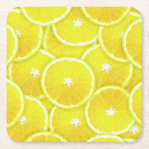 Lemon slices square paper coaster