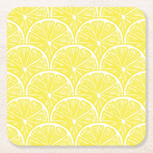 Lemon slices square paper coaster (Front)