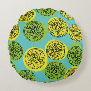 Lemon slices vintage illustration. round cushion