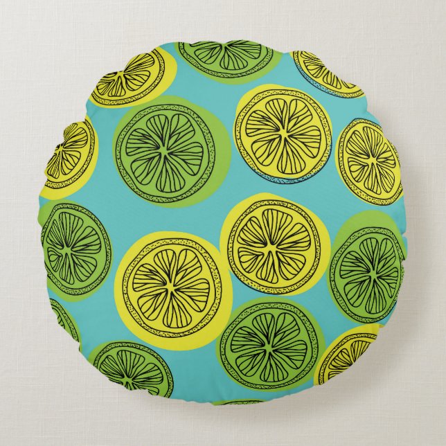 Lemon slices vintage illustration. round cushion (Front)