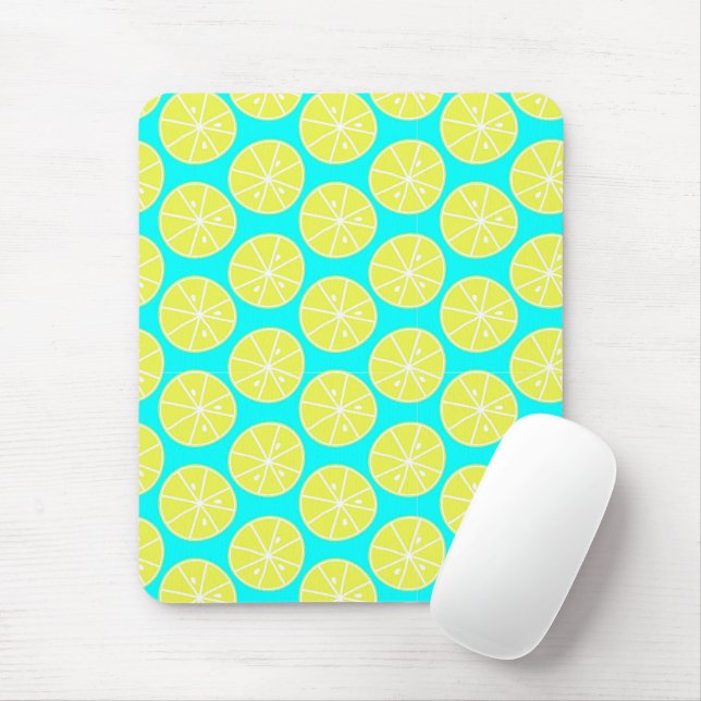 Lemon slised on blue background mouse mat (With Mouse)