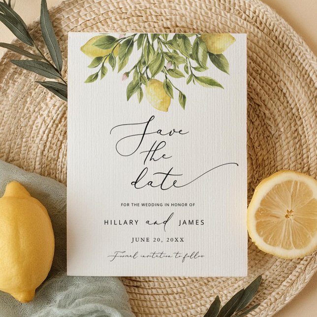 Lemon Sorrento Amalfi Calligraphy Save the date Invitation (Creator Uploaded)