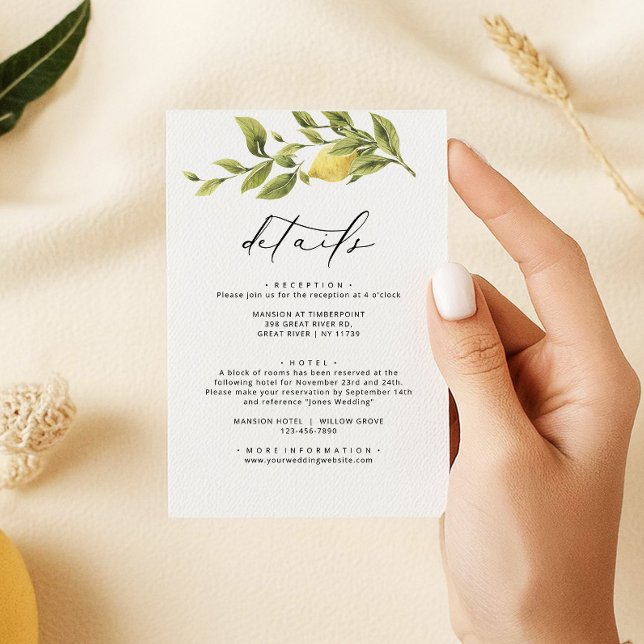 Lemon Sorrento Amalfi Calligraphy Wedding Details Enclosure Card (Creator Uploaded)