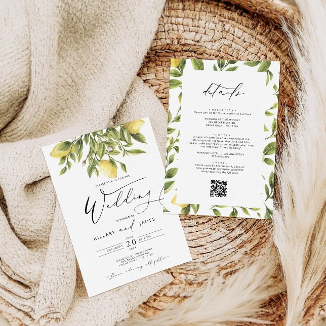 Lemon Sorrento Amalfi Coast Calligraphy Wedding Invitation (Creator Uploaded)