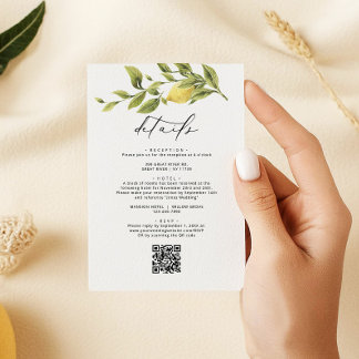 Lemon Sorrento Amalfi QR Code Wedding Details Enclosure Card