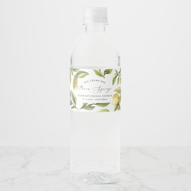Lemon Sorrento Bridal Shower Water Bottle Label (Front)