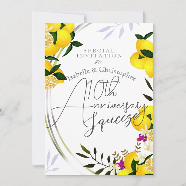 Lemon Squeeze Anniversary Wedding White Invitation (Front)