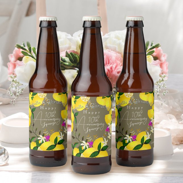 Lemon Squeeze  Beer Bottle Label (10th Wedding Anniversary Lemon Squeeze Beer BottleLabel)