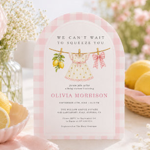 Lemon Squeeze Clothesline Pink Girl Baby Shower Invitation