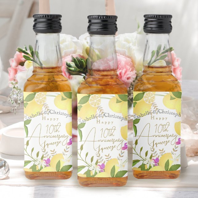 Lemon Squeeze  Liquor Bottle Label (10th Wedding Anniversary Lemon Squeeze Liquor Bottle Label)