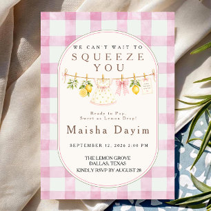 Lemon Squeeze Pink Gingham Girl Baby Shower  Invitation