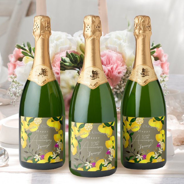 Lemon Squeeze  Sparkling Wine Label (10th Wedding Anniversary Lemon Squeeze Sparkling Wine Label)